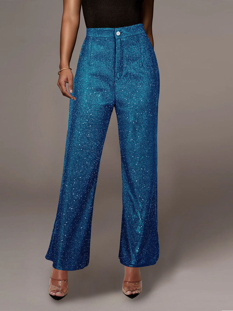 Giltter Sparkly Loose Pants Chic Celebrity Trousers
