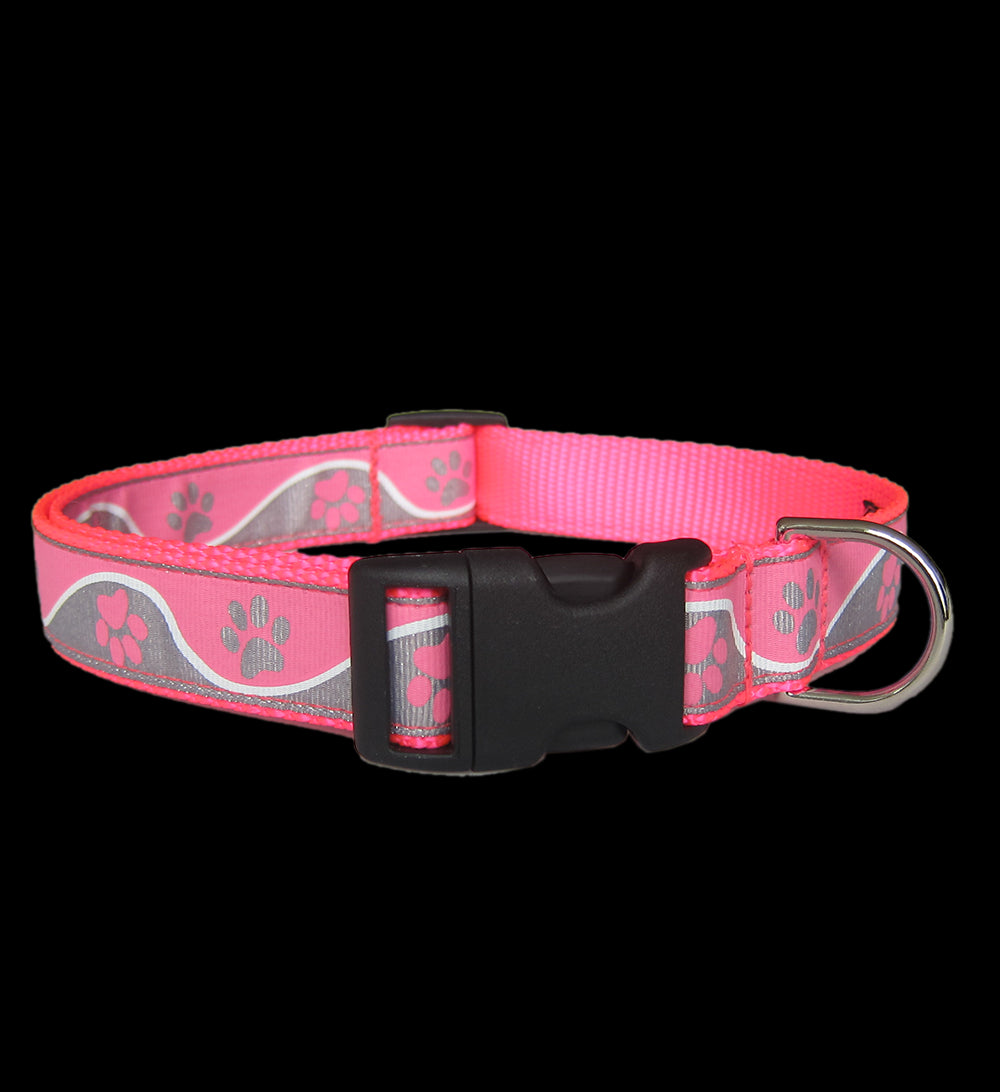 Sassy Dog Wear PAW WAVE PINK1-C Paw Waves Pink Dog Collar - Adjusts 6-
