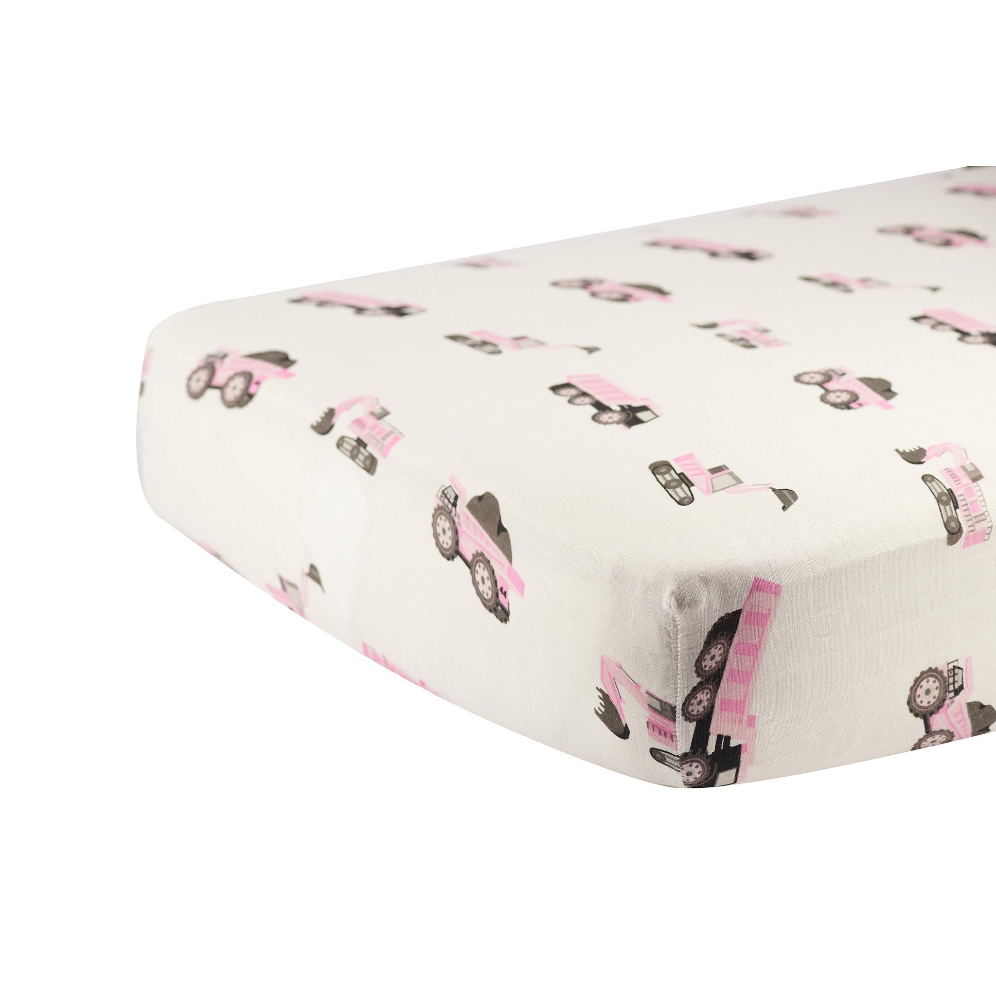 Pink Digger Bamboo Crib Sheet