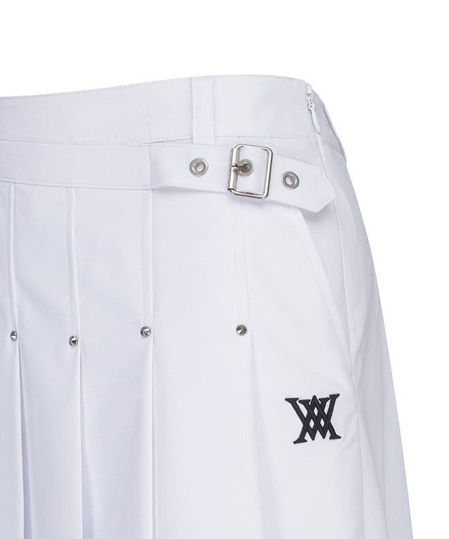 ANEW Golf: Women Buckle Decoration Pleats Skirt - White - WomenBuckleDecorationPleatsSkirtWHITE5