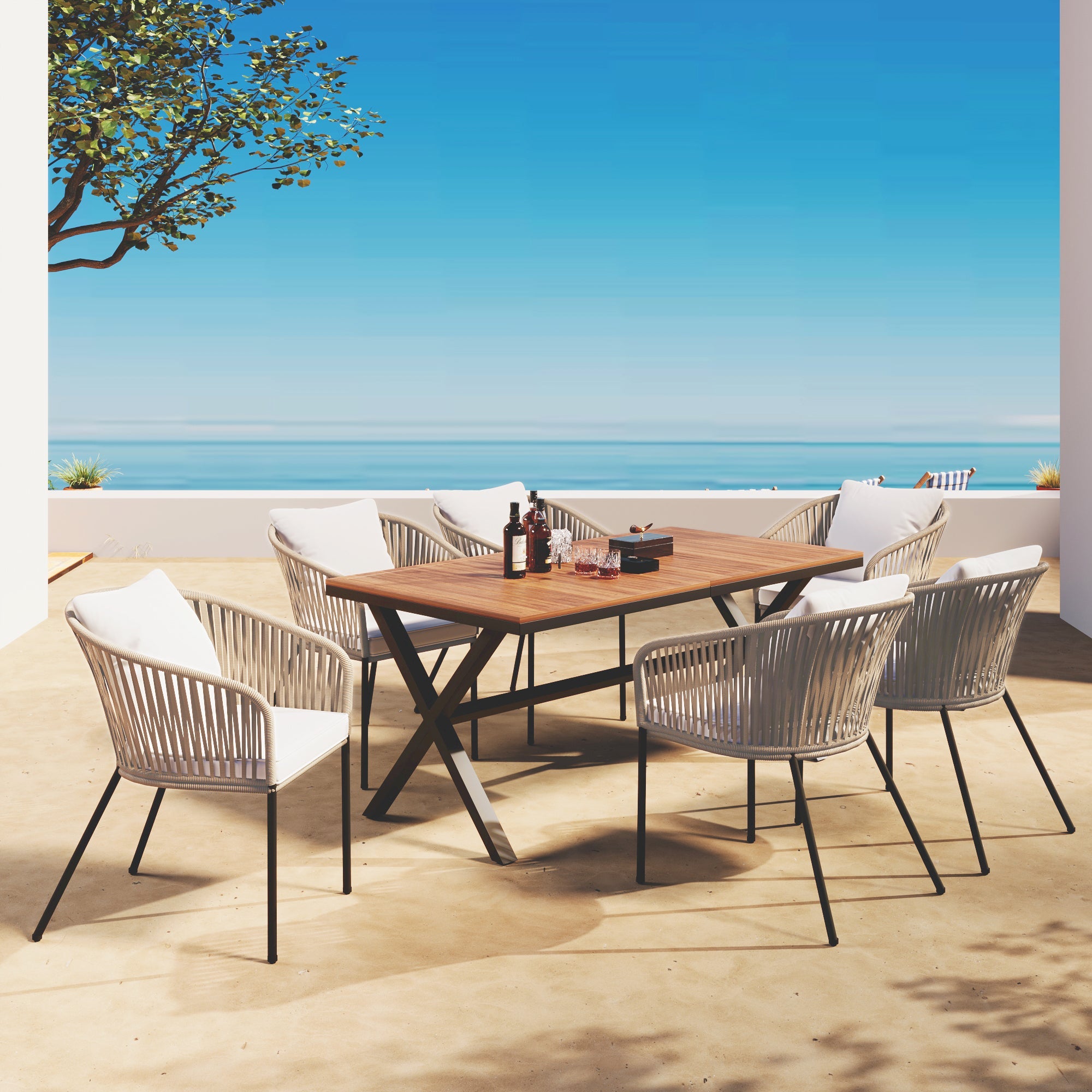 7 Pieces Patio Dining Set, All-Weather Outdoor Furniture Set with