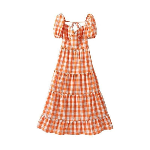 Orange Plaid Long Maxi Dress - bbb6734168f17a7dbf8e4b928cda8c91