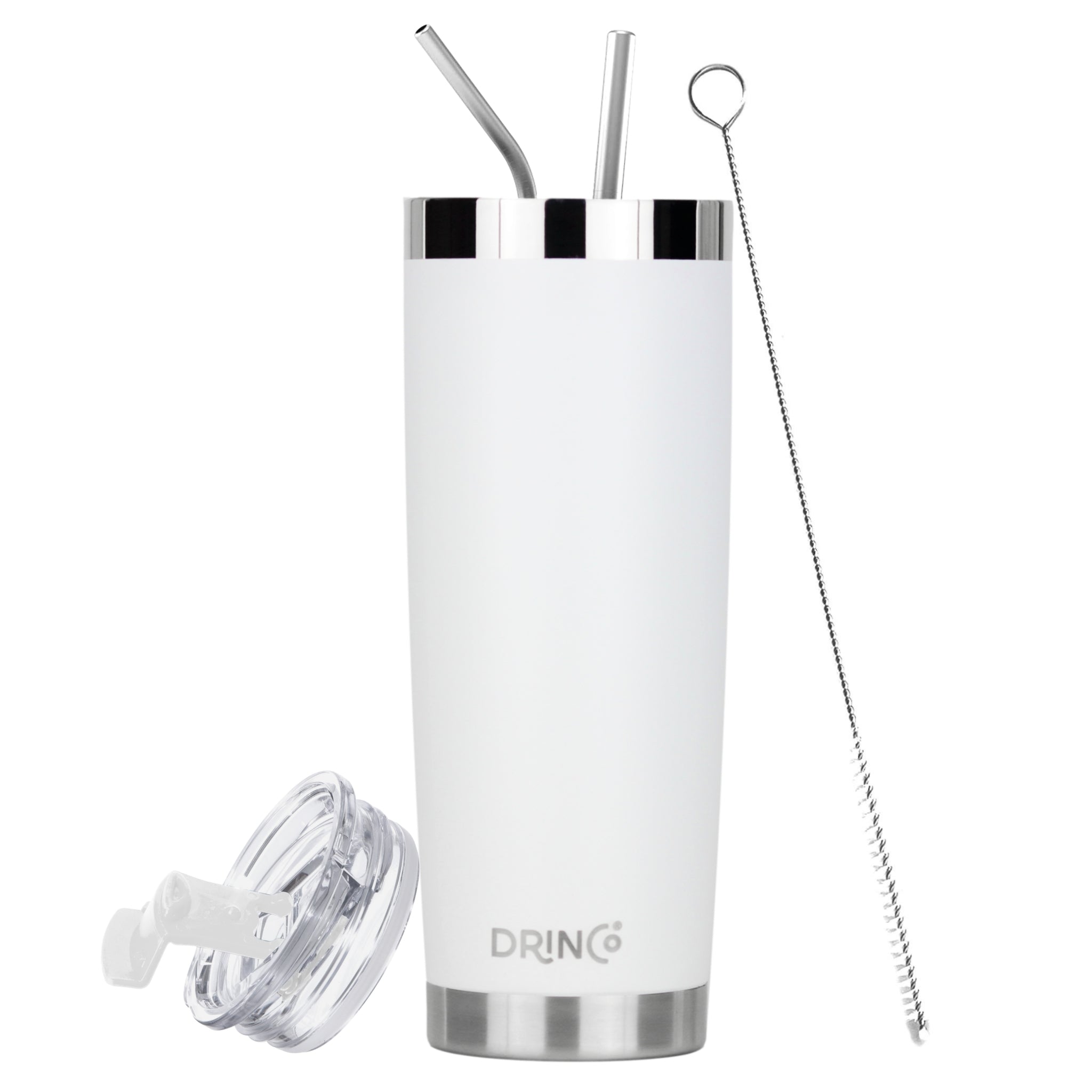 DRINCO® 20oz Insulated Tumbler Spill Proof Lid 2 Straws(Arctic White)