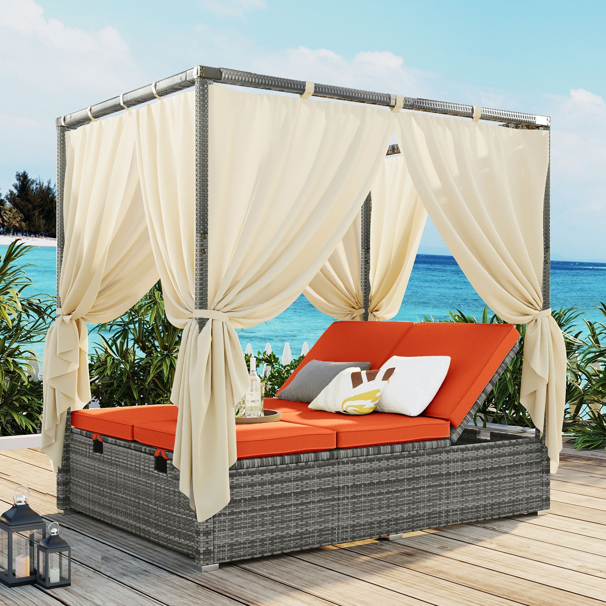 Adjustable Sun Bed With Curtain,High Comfort,With 3 Colors