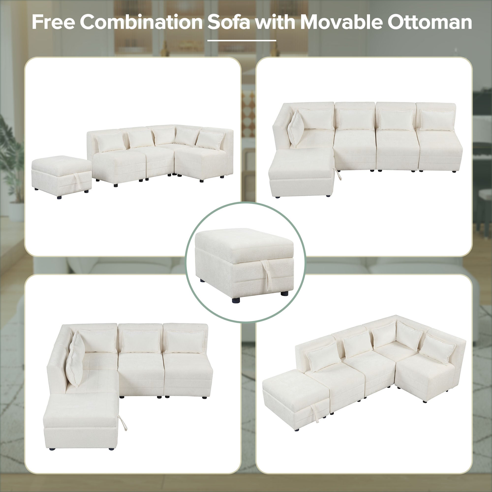 Free-Combined Sectional Sofa 5-seater Modular Couches with Storage - e47d6640a2c745fda76fed49620f6bfe