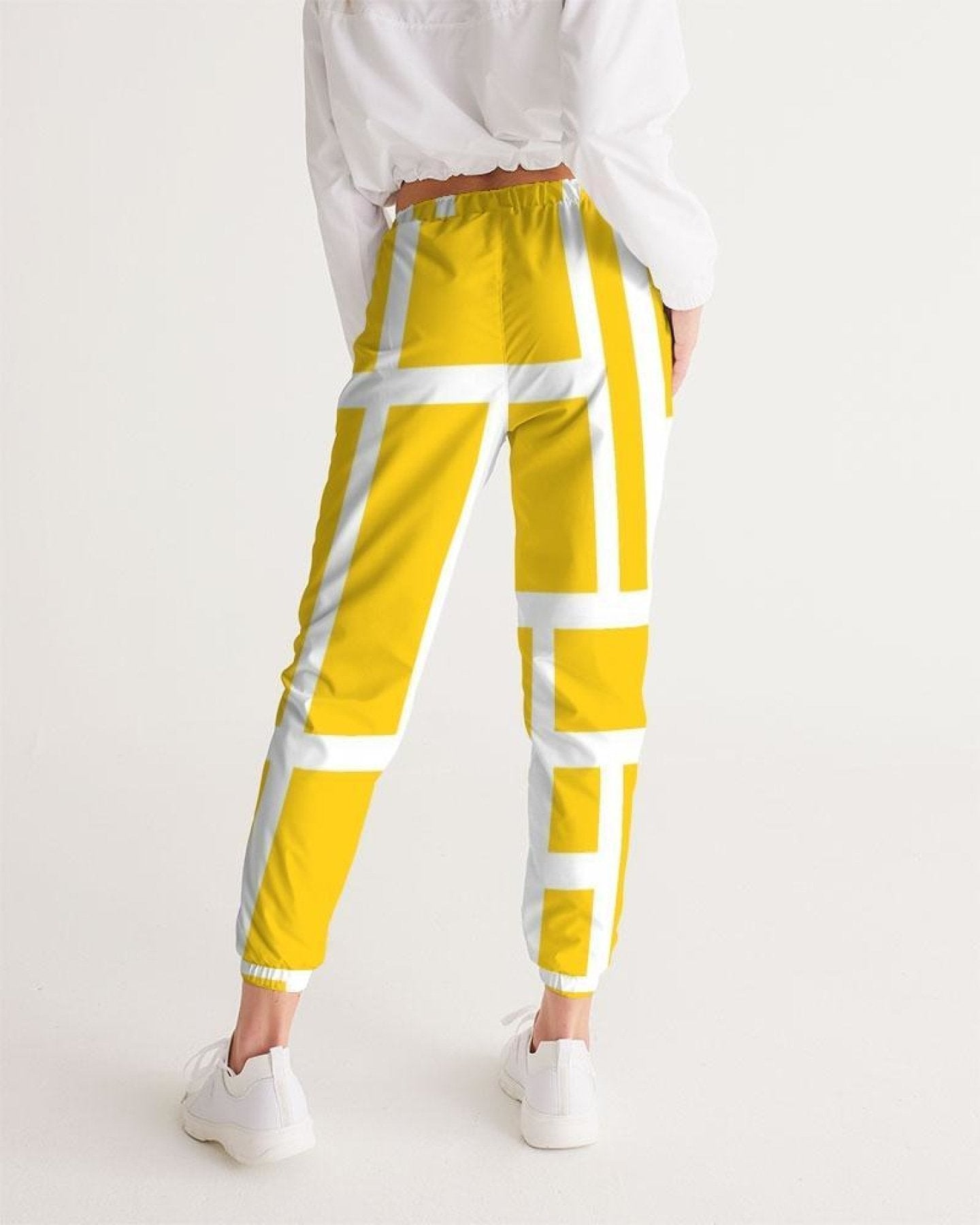 Womens Track Pants - Yellow & White Geometric Graphic Sports Pants