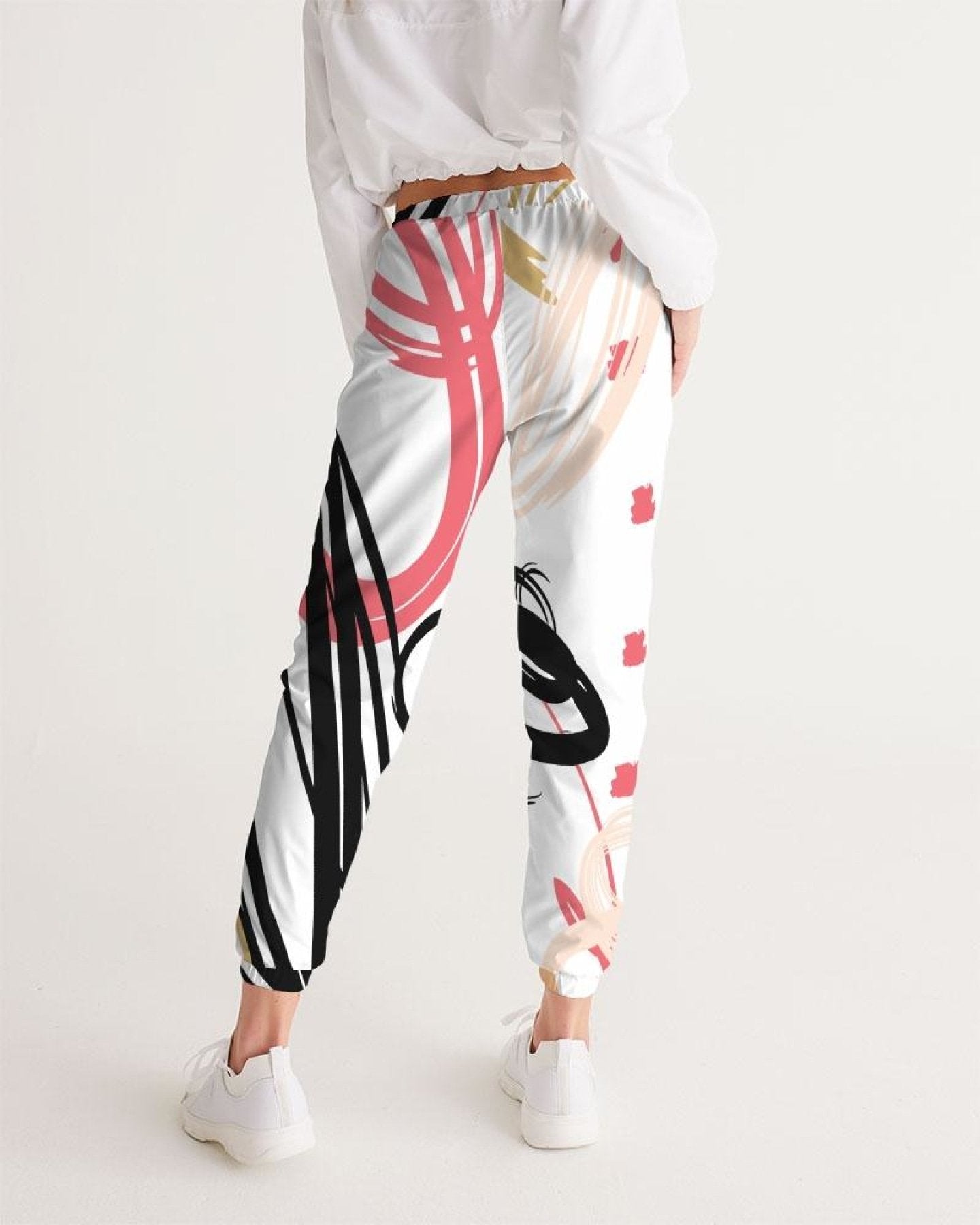 Womens Track Pants - White Multicolor Graphic Sports Pants