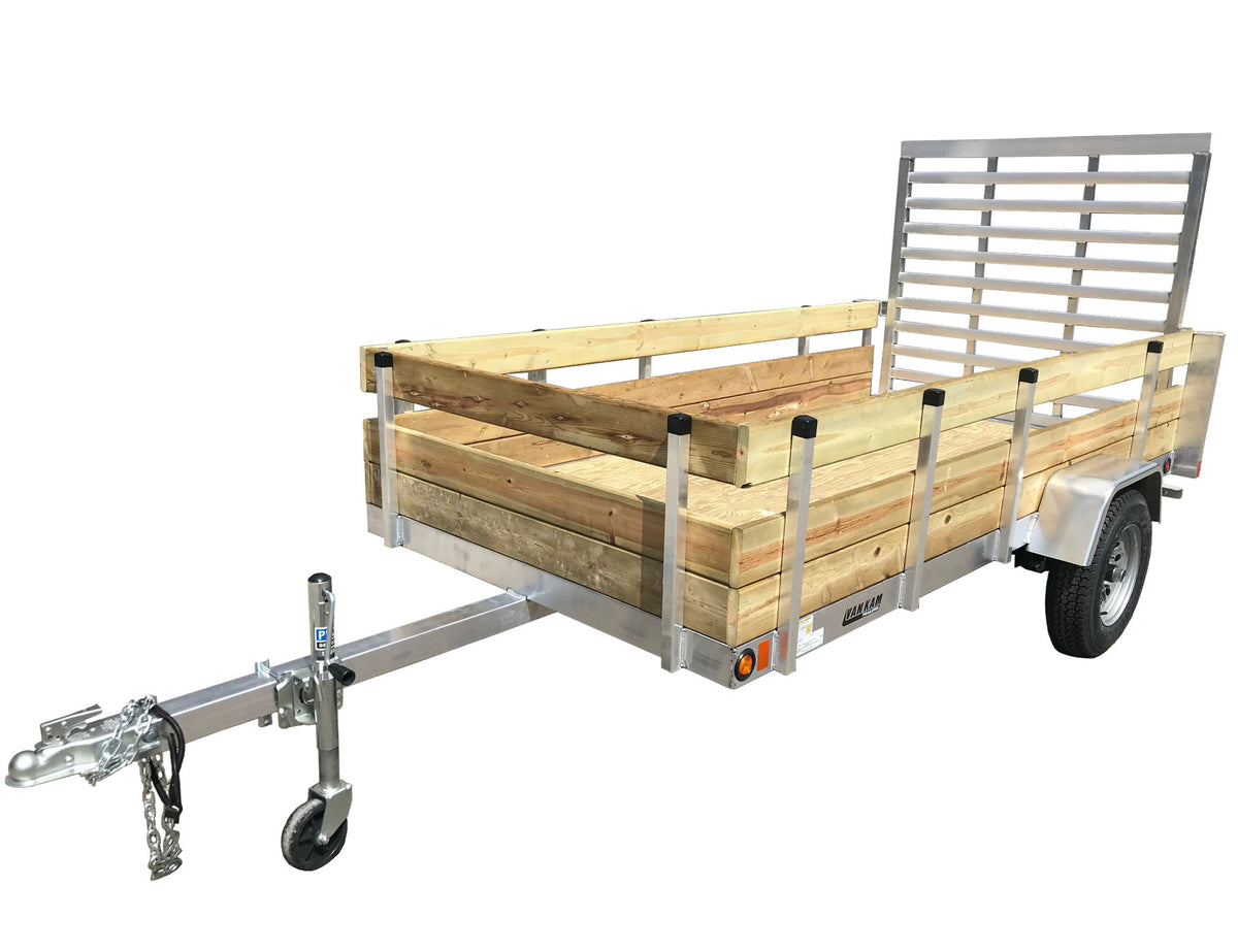 5 X 10 Aluminum Utility LD Trailer w/ 3-Board Wood Rack & 4' Ramp Gate