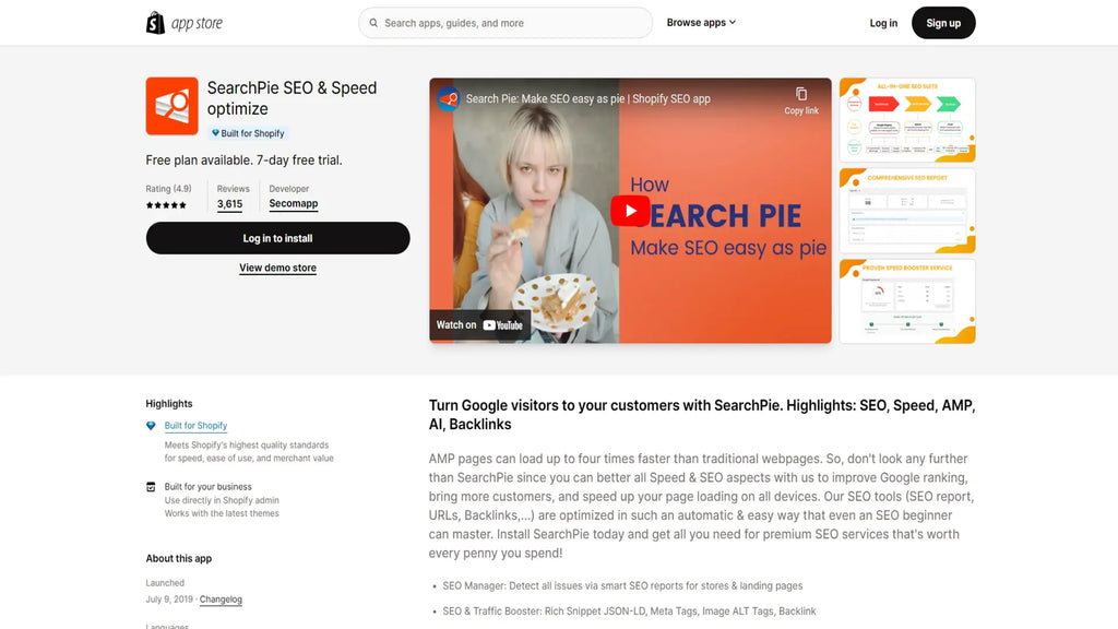 SearchPie SEO & Speed optimize in the Shopify App Store