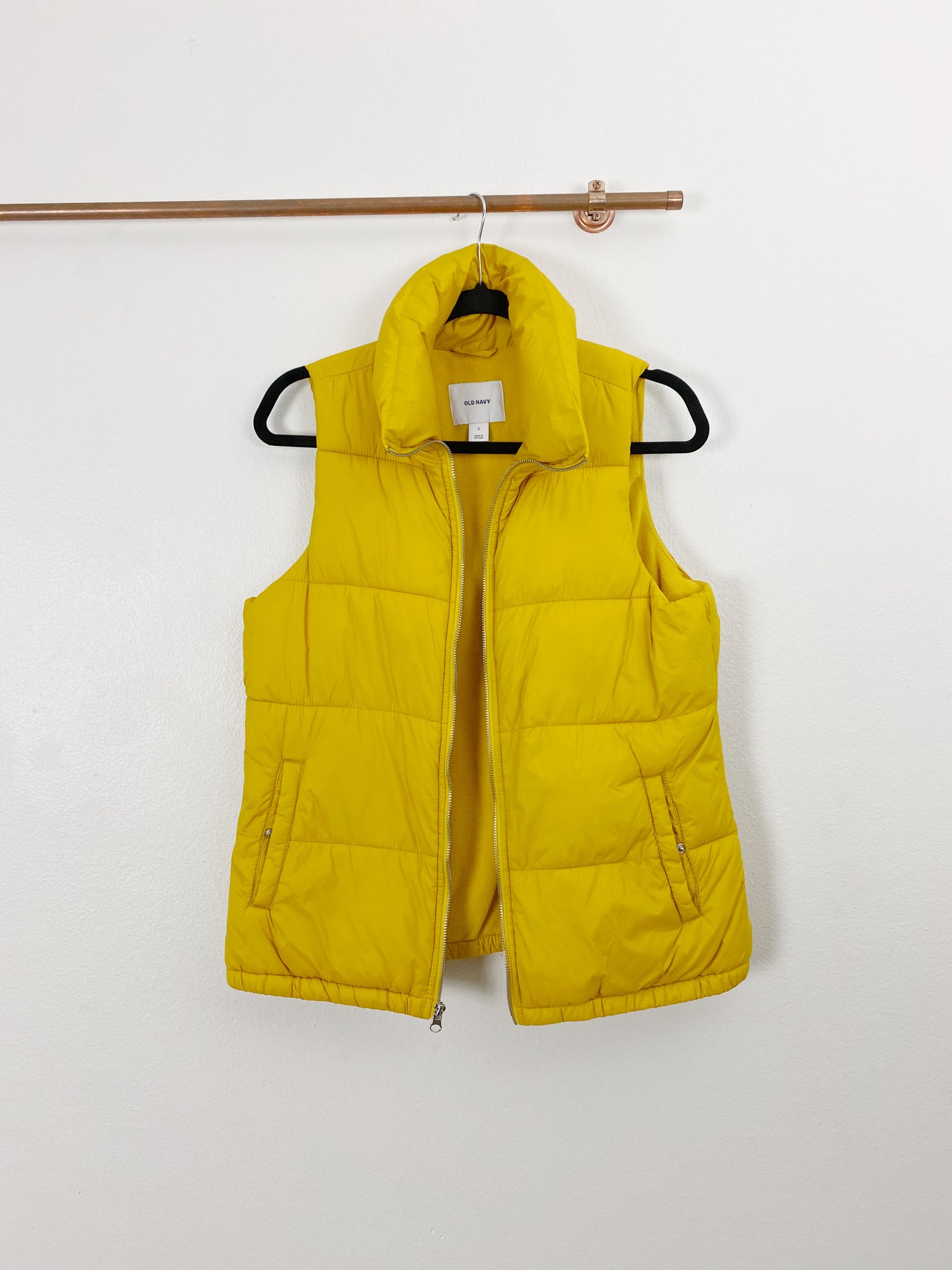 mustard puffer vest