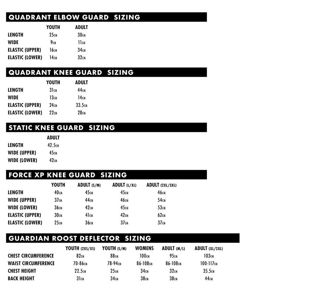 Thor Armour and Protection Sizing Chart