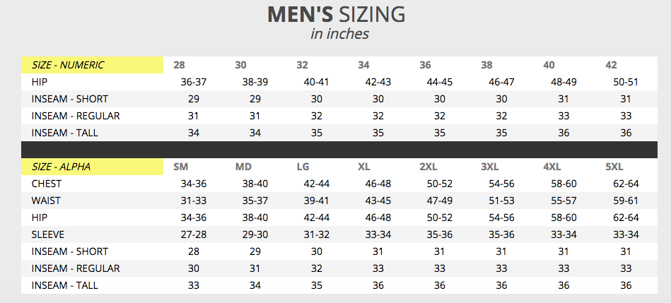 Klim Jacket Size Chart