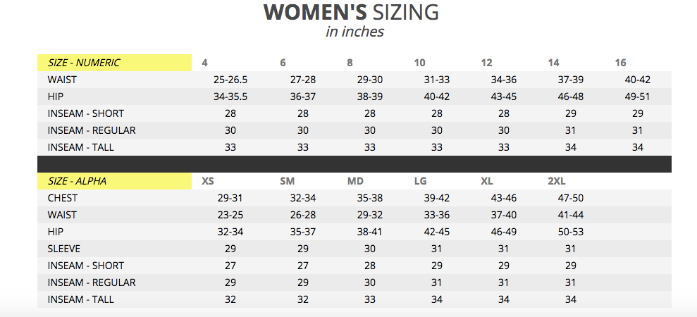 Klim Snow Pants Size Chart