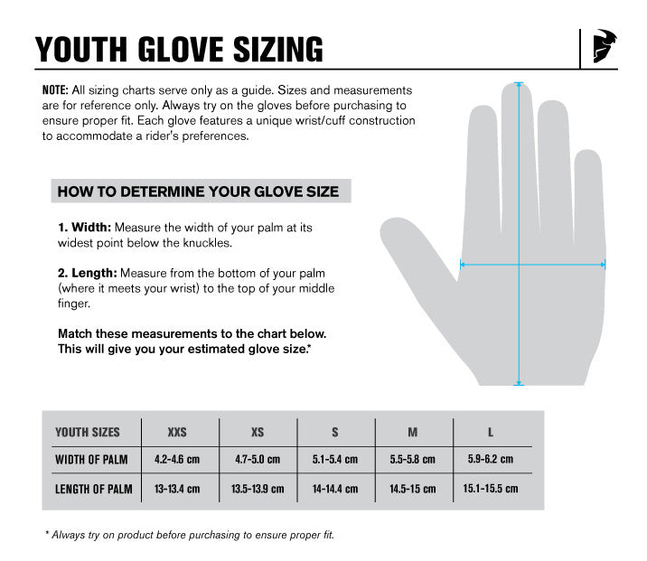 Youth Dirt Bike Glove Size Chart