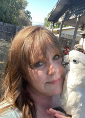 Owner of Bon Bon Bird Toys, Carrie Pierce & Bon Bon the Cockatoo