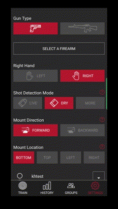 MantisX Firearm Selection in the App