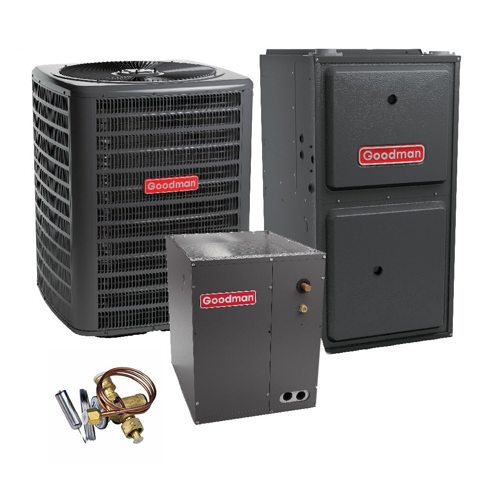 2.5 Ton 14.4 SEER2 Goodman Heat Pump GSZB403010 and 96% AFUE 80,000 BTU Gas Furnace GMVC960804CN Upflow System with Coil CAPFA4226C6 and TXV