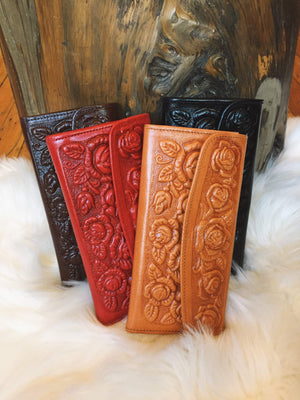 Tooled Floral Leather Wallet