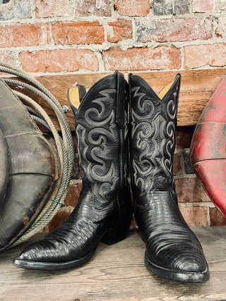 Size 11.5 Black Cowboy Boots Nocona Boots Lizard Boots Pointed Toe