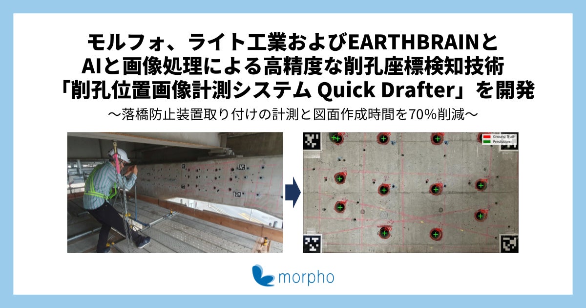 モルフォがAIと画像処理技術を活用した削孔位置画像計測システムQuick Drafterを開発、橋脚耐震補強工事の効率化に貢献