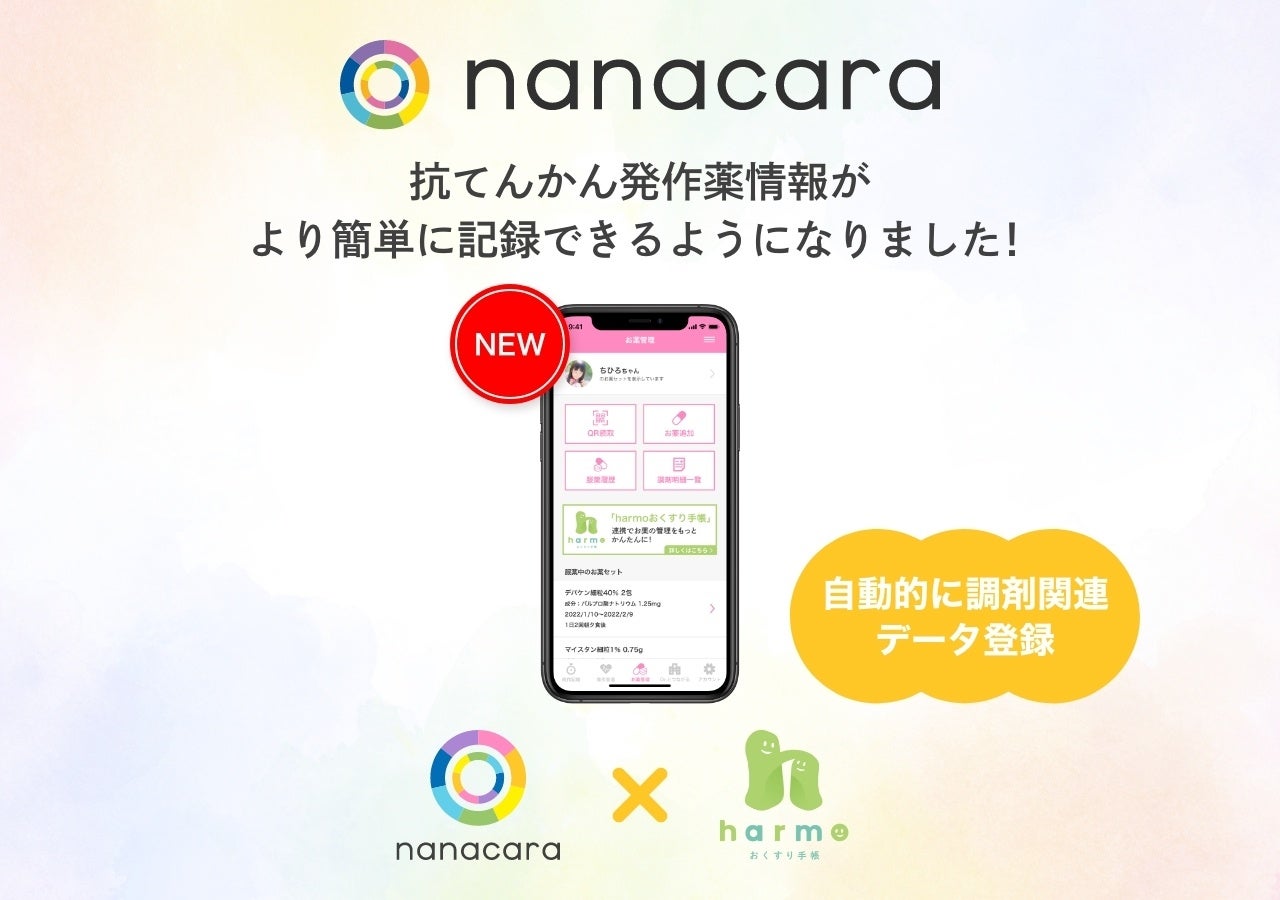 nanacaraがharmoおくすり手帳と連携、てんかん患者の抗てんかん発作薬情報記録が簡単に