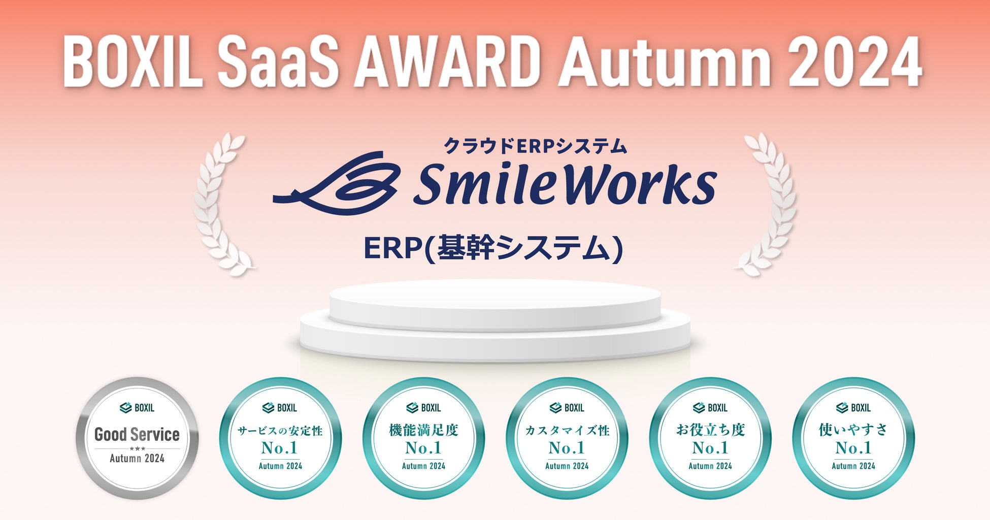 スマイルワークスのクラウドERPシステムSmileWorksがBOXIL SaaS AWARD Autumn 2024で6つの賞を受賞、中小企業のバックオフィス業務効率化に貢献