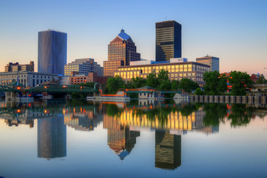 Downtown Rochester New York by the water.