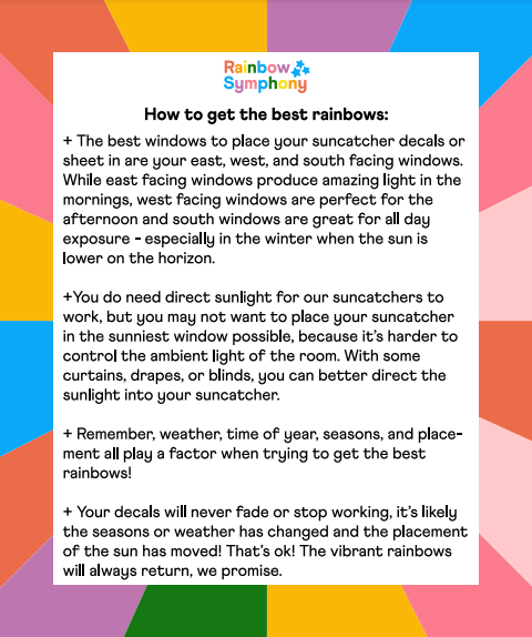 An infographic on how to get the best rainbows from your rainbow suncatcher stickers