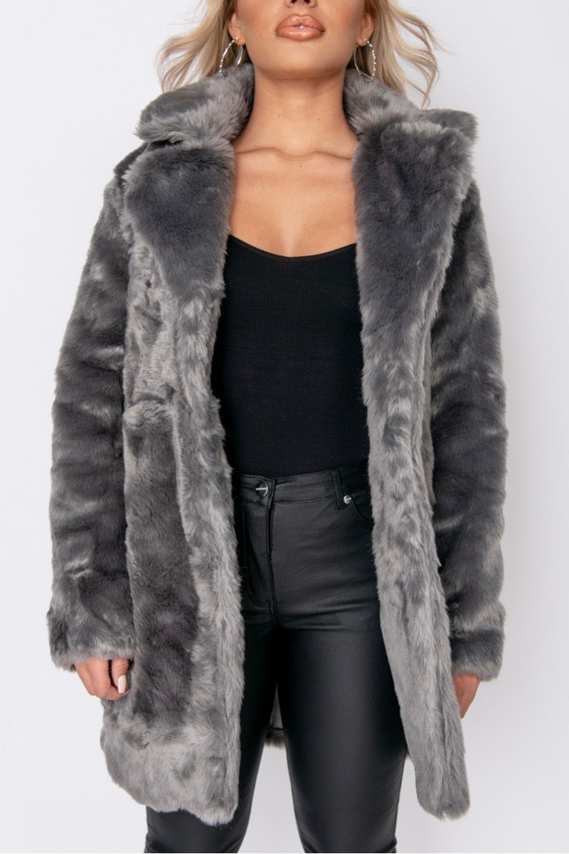 Grey Faux Fur Coat – Miss Vanilla