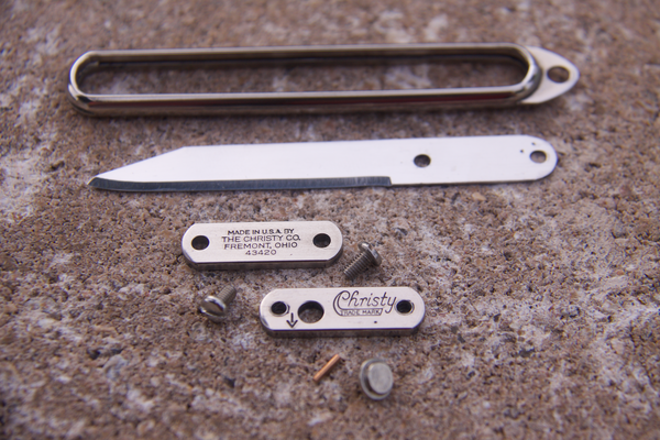 Parts of the Christy sliding blade knife