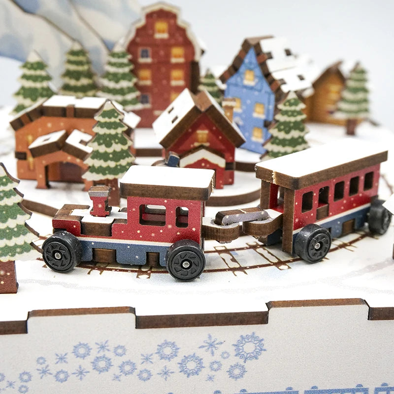 Christmas House Train Music Box DIY Dollhouse Kit