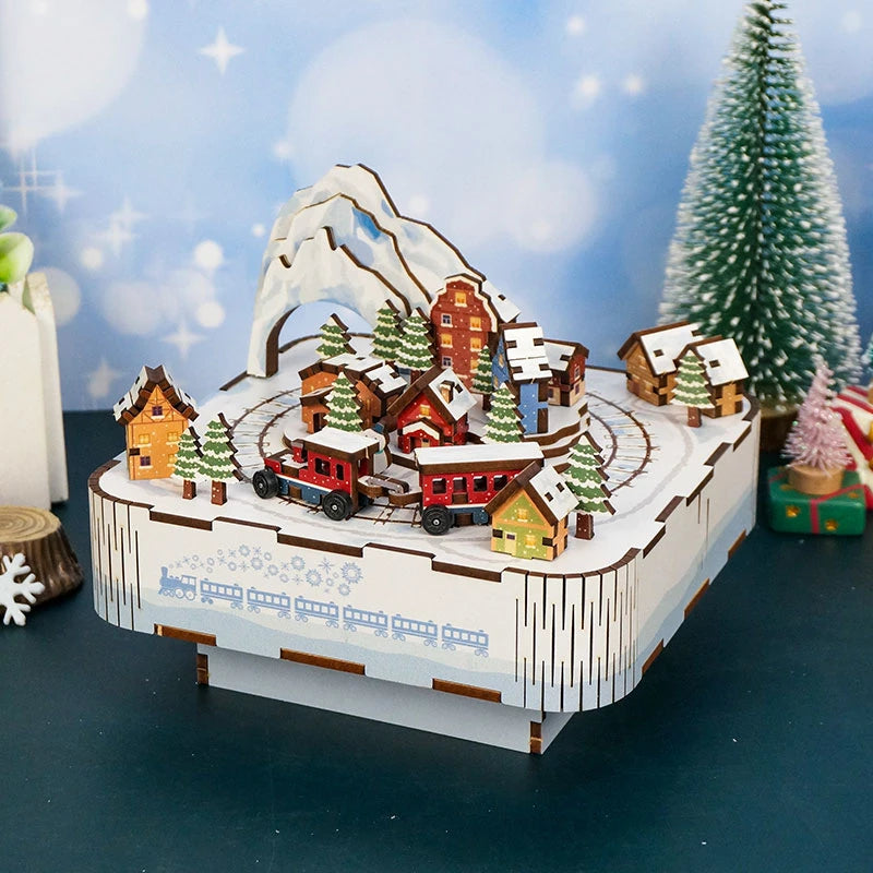 Christmas House Train Music Box DIY Dollhouse Kit