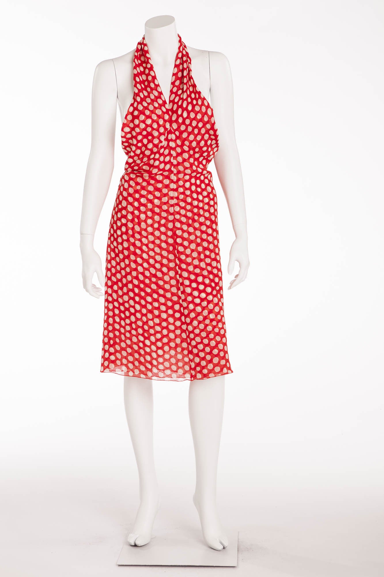 Valentino Red Halter Dress With White Polka Dots It 40 Luxhave