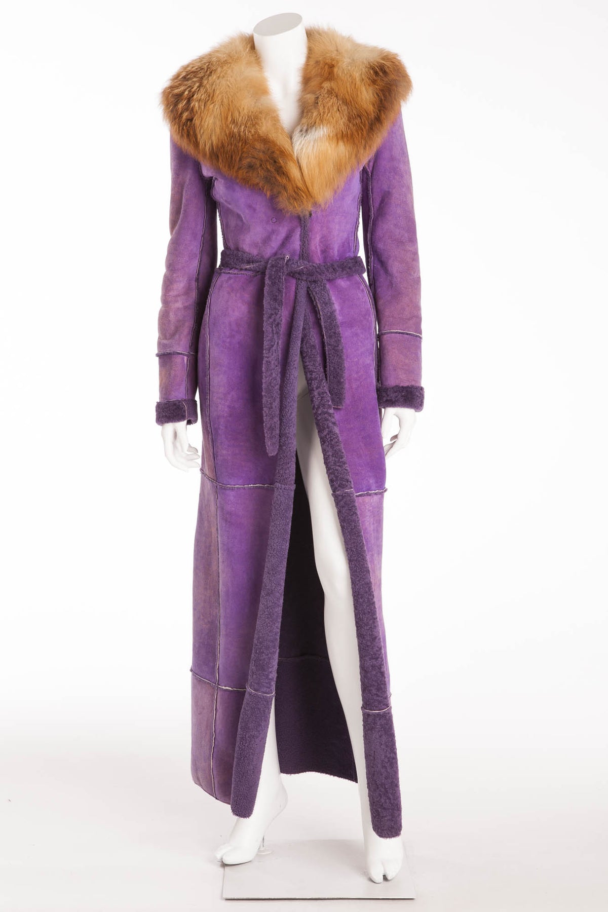 Dolce & Gabbana - Purple Shearling Coat with Fox Fur Collar - IT 40 –  LUXHAVE