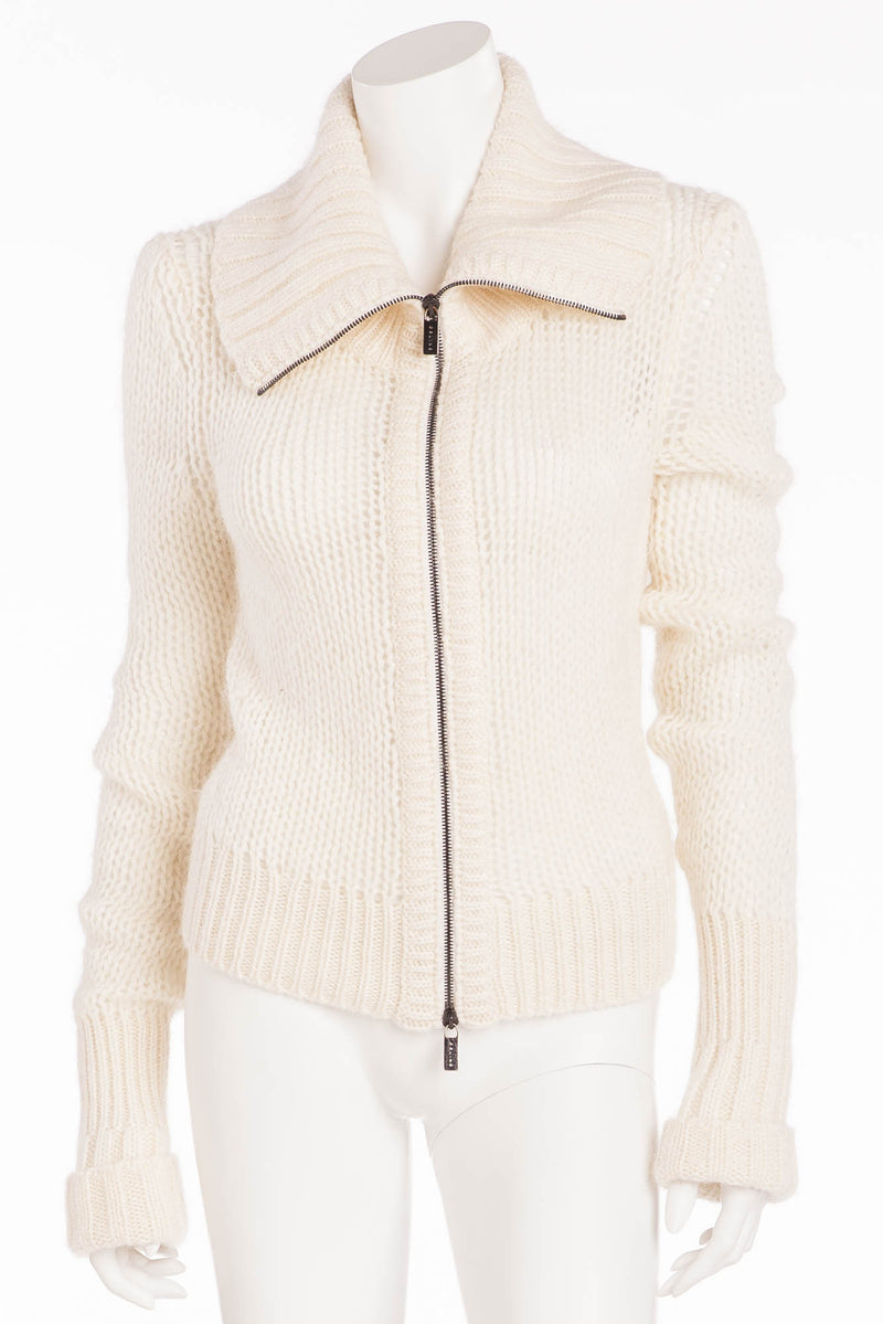 white zip up sweater