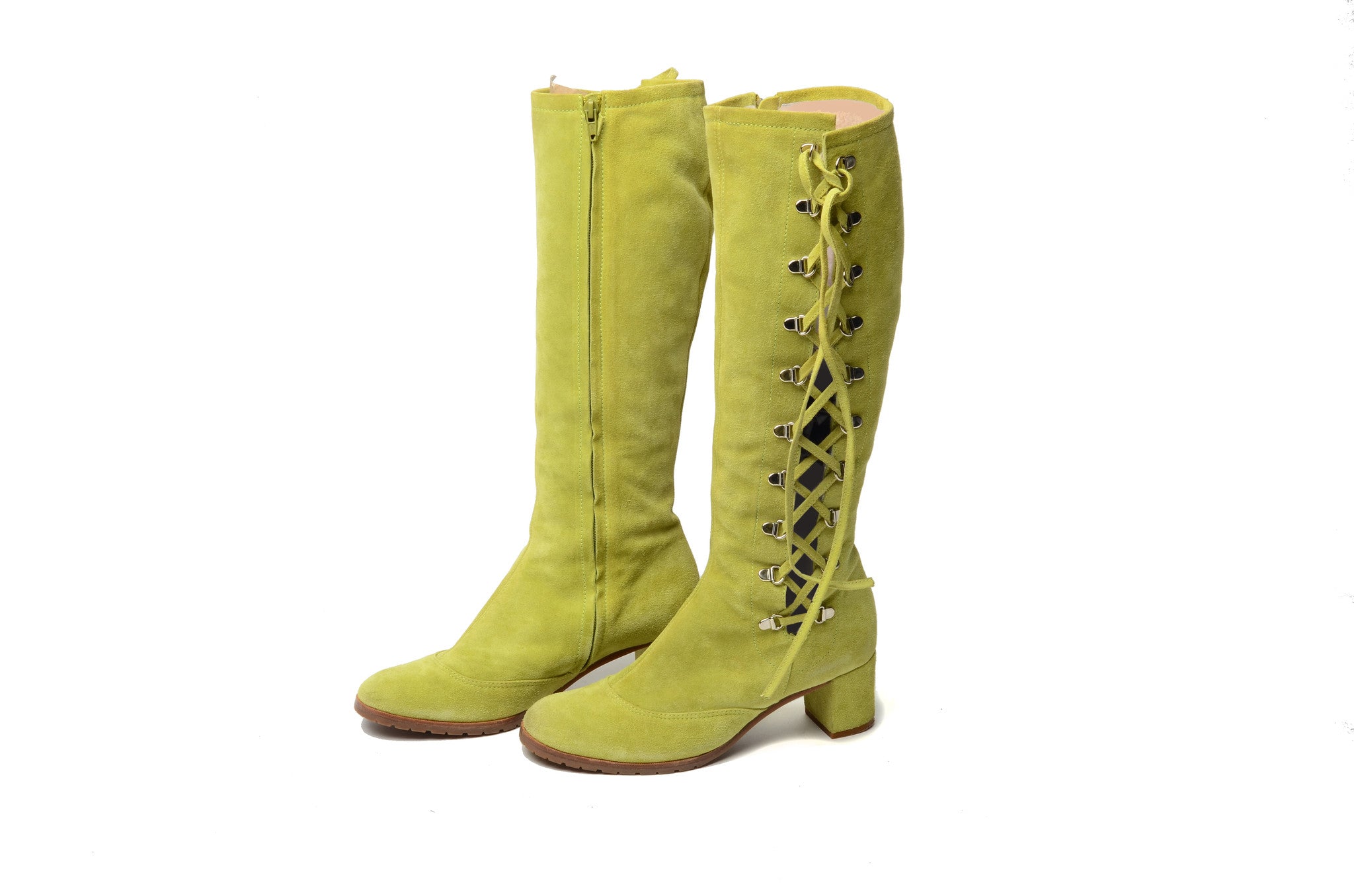 knee high green suede boots