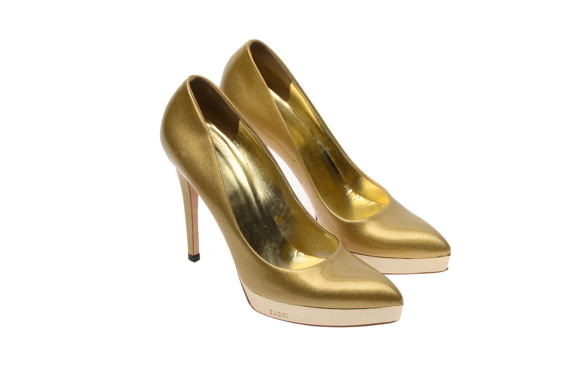 Gucci - Gold Sparkly Pointed Toe Pumps 