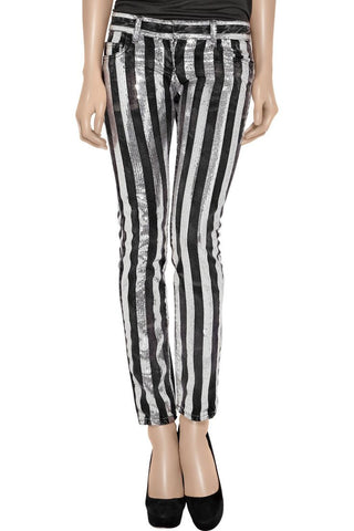 black pants with silver stripe