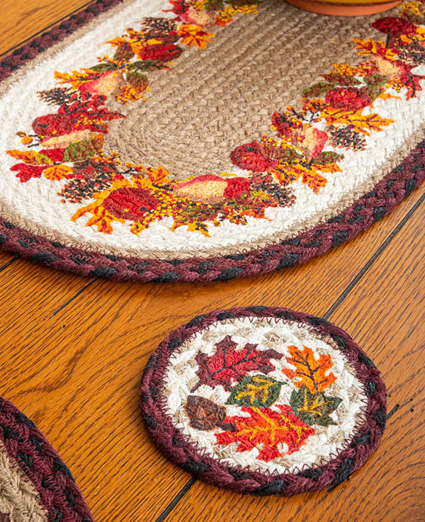 Fall leaves coaster as part of an autumn table setting