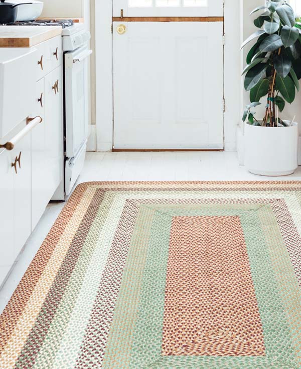 5x8 Braided Rug in Buttermilk/Cranberry braided jute fibers in bright summery kitchen