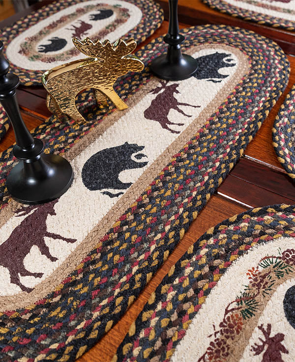 Bear and Moose themed table runner on rustic table