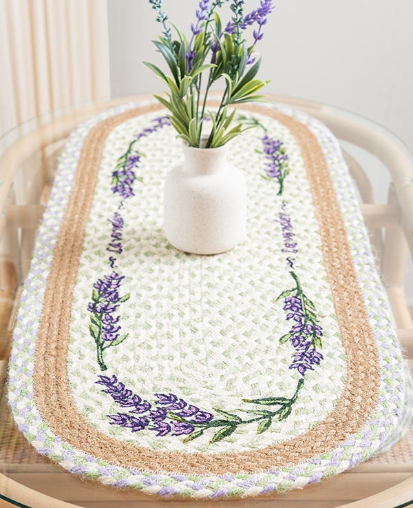 Lavender design braided table runner