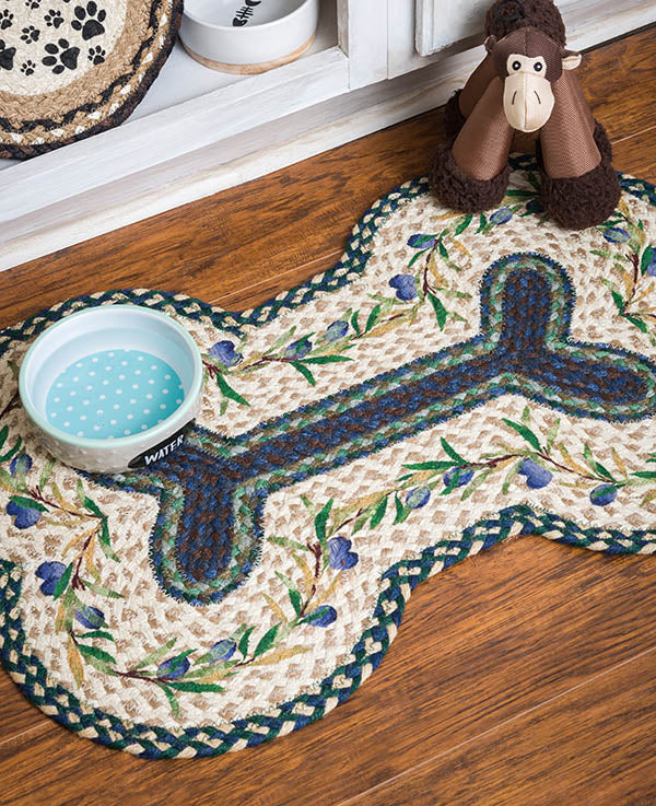 Dog Bone Rug with floral olive branch border design