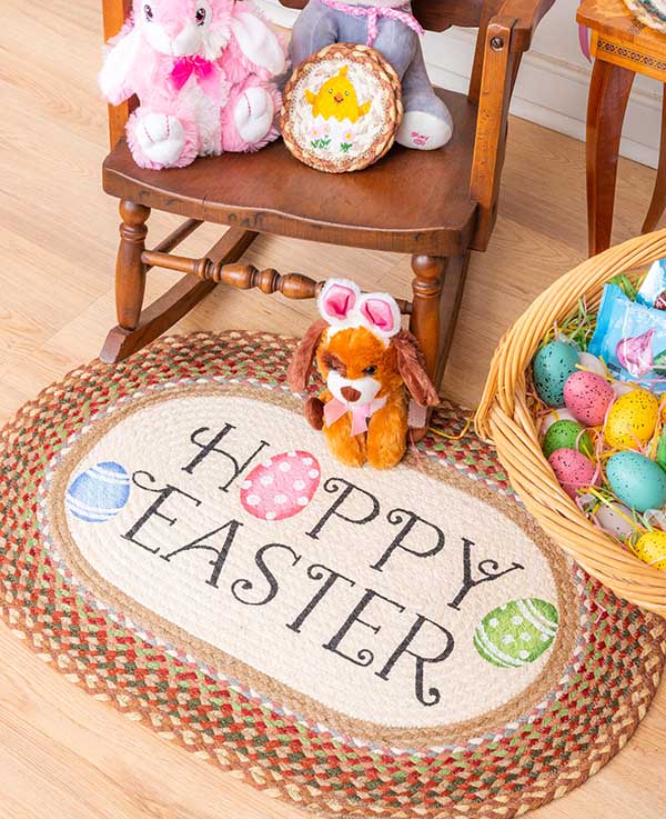 Hoppy Easter rug with easter eggs
