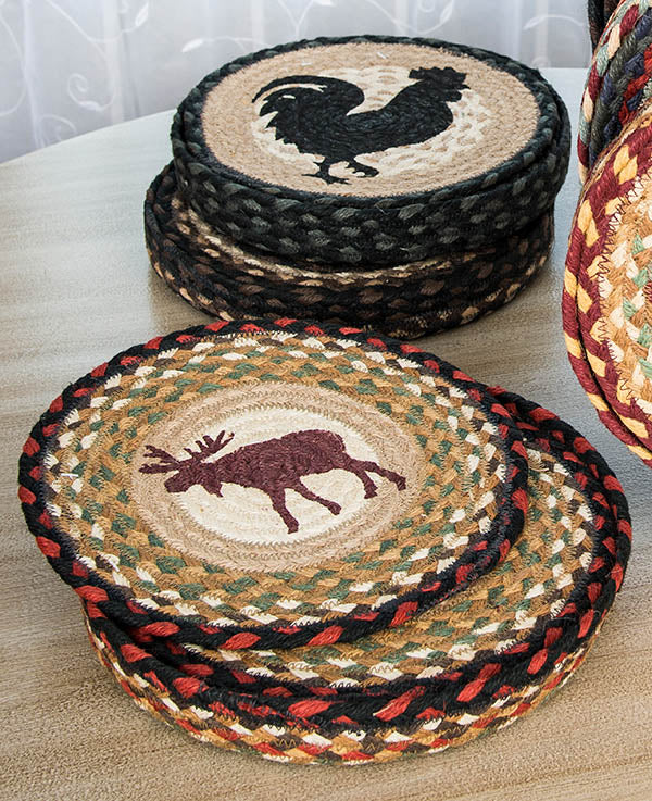 Moose and Rooster themed trivets