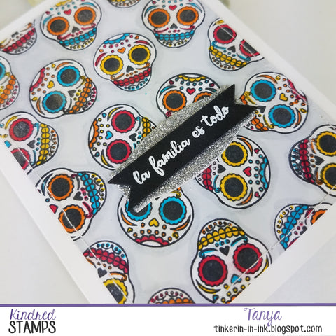 Day of the Dead from Kindred Stamps, Copic coloring with some sparkle!