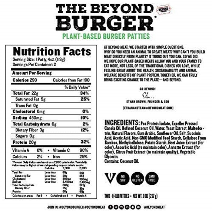 beyond meat beyond burger ingredients