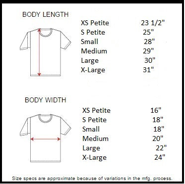 Size chart for womens holster shirts