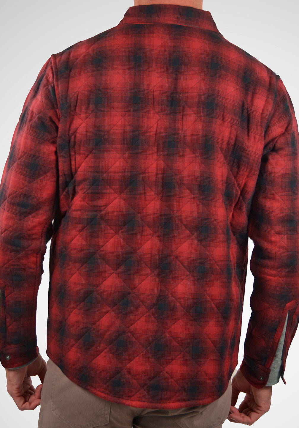 Reversible Flannel Quilted Shirt Jacket in Tibetan Red Ombre Plaid /Dark Shadow