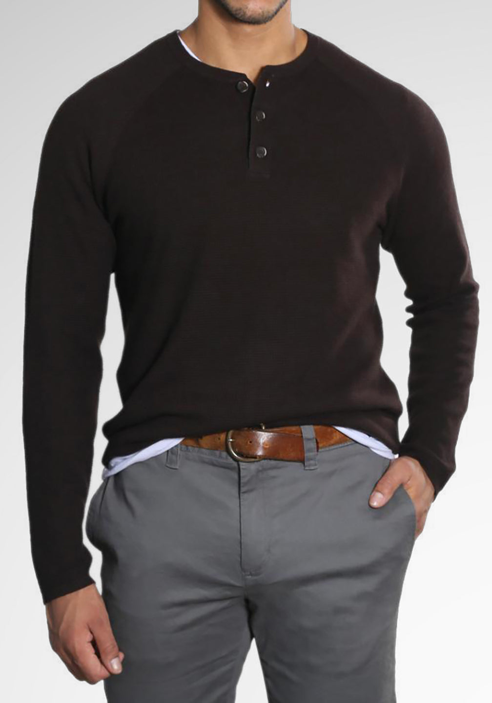 Cotton/Cashmere Waffle Henley Sweater in Bear Brown